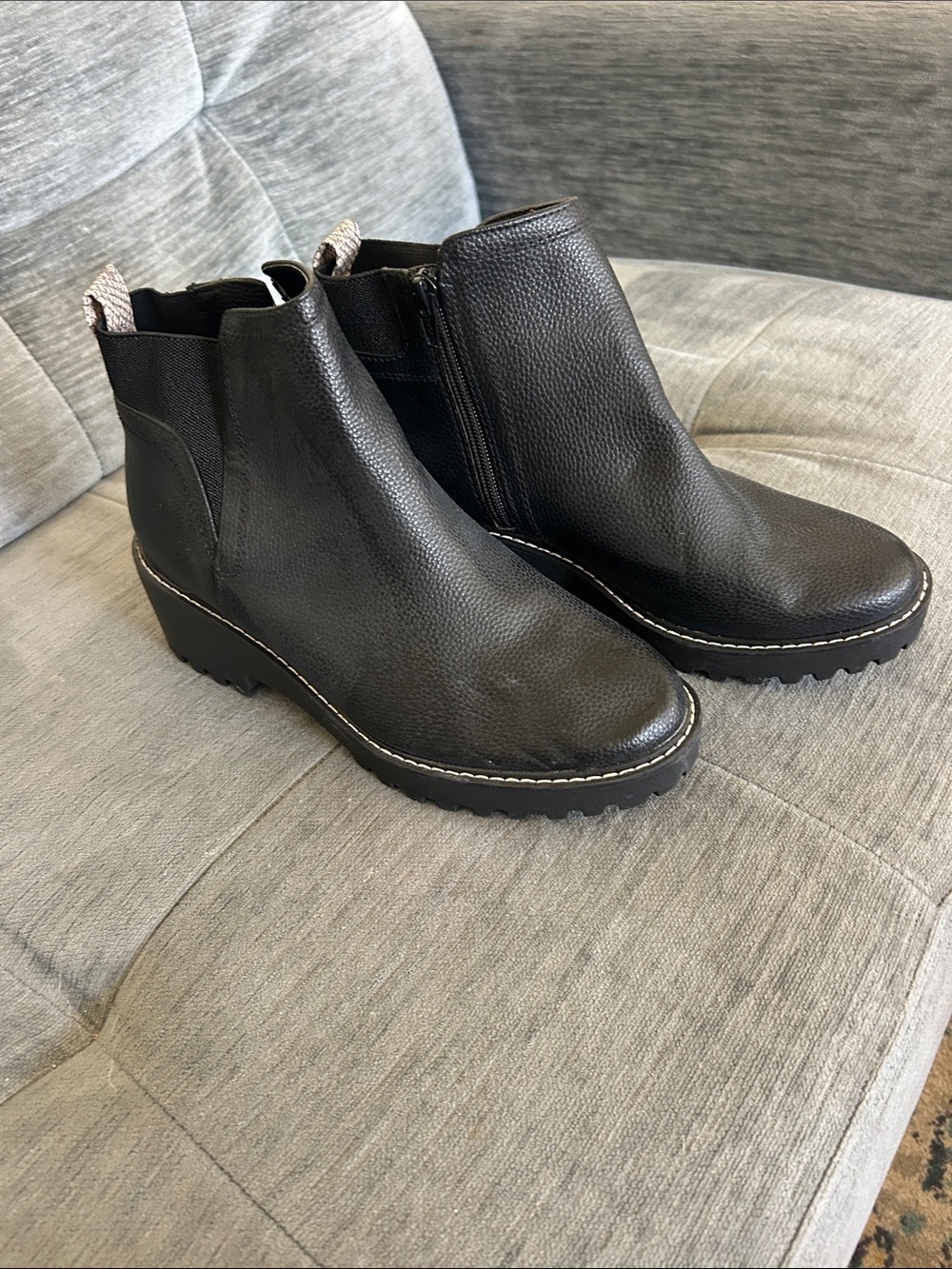 Black faux Leather Wedge Ankle Boots